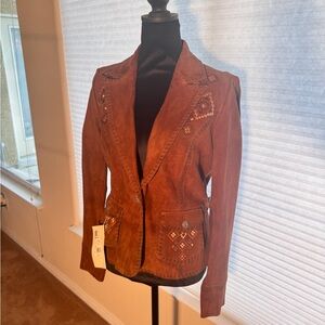 Scully Women’s Suede Leather Jacket with Embroidered Western Detail – Size M